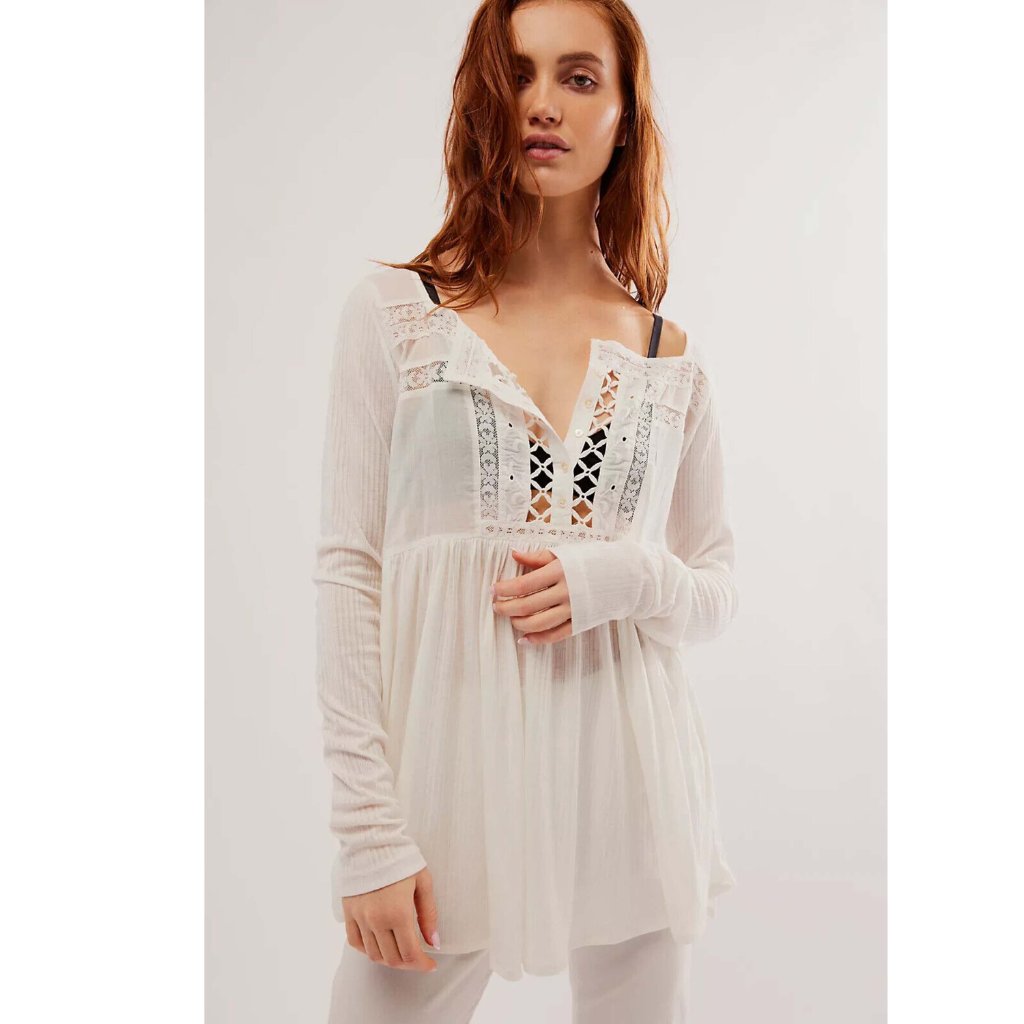 Free People Pretty Please Tunic Top Floral Embroidered Lace Flowy S New 264369